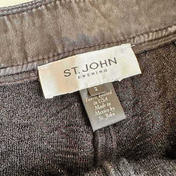 St John Black Floral Jacquard Textured Slim Leg Ankle Slit Pants Size 2 Metallic - Picture 4 of 7